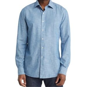 PETER MILLAR CROWN CRAFTED SELVEDGE COTTON CHAMBRAY BUTTON-UP SHIRT SZ XXL EUC
